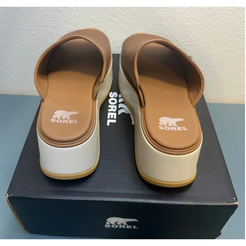 Sorel Dayspring Slide Sandal‎ Velvet Tan Chalk Leather Platform Mules Womens 8
